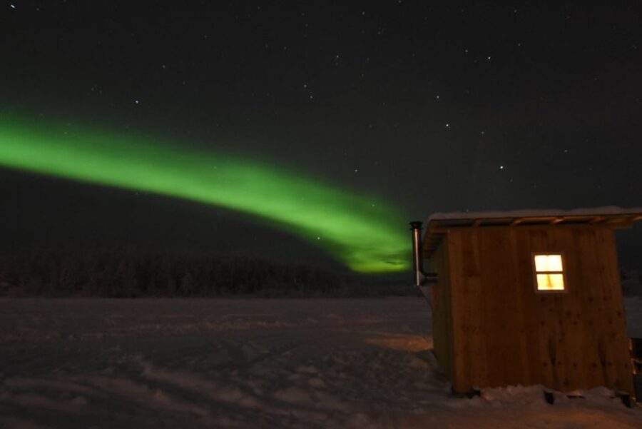 Chena Lake: Aurora Borealis Viewing & Ice Fishing Adventure - Reaching Island View Pavilion at Chena Lake