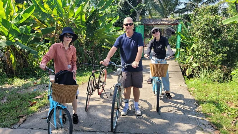 New Mekong Delta Nature 1Day: Bicycle-Kayak-Canoe & Fishing - Cycling through rice fields at Family Tiny Garden
