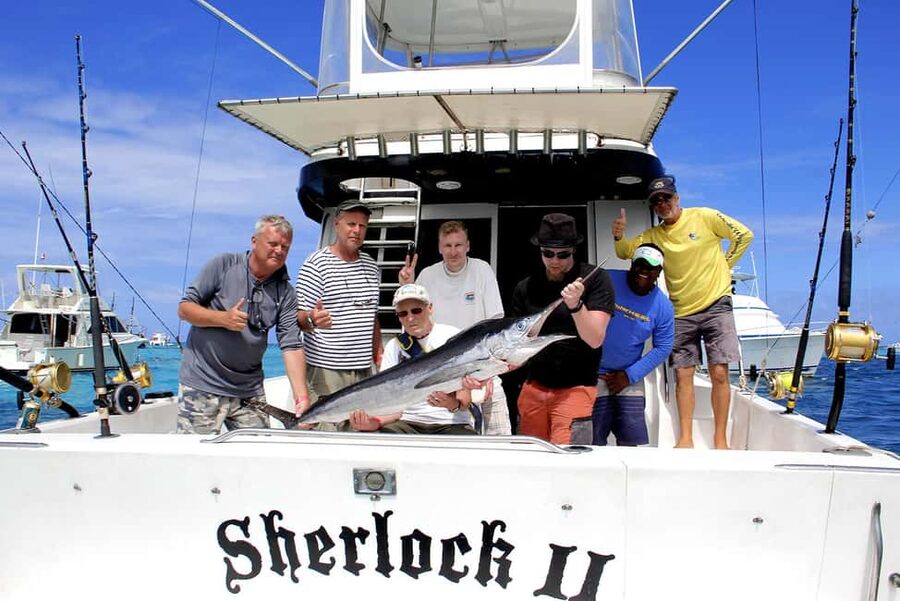 Punta Cana offshore private fishing charter "Sherlock" 39 ' - Trolling offshore for marlin, tuna, and mahi mahi