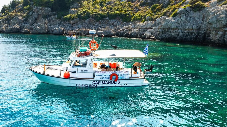 Rhodes: Captain Manolis Fishing Trip with BBQ and Swimming - Learning the basics from Captain Manolis or Captain Mike