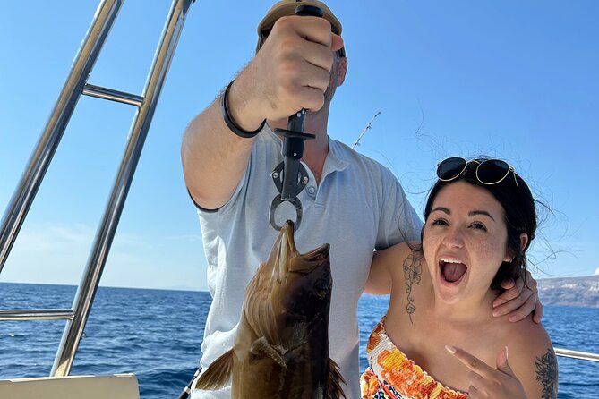 Santorini Fishing Private Cruise boat tour - BBQ, Snorkeling - Stories about Santorini, told from the water