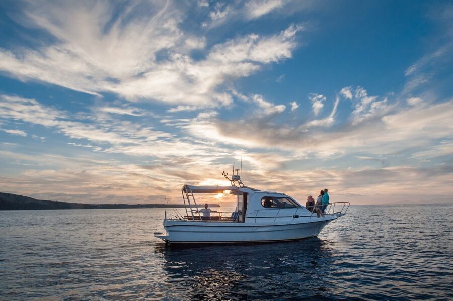Santorini Private Cruise boat fishing tour - BBQ, Snorkeling - A fishing trip with a Santorini sunset built in