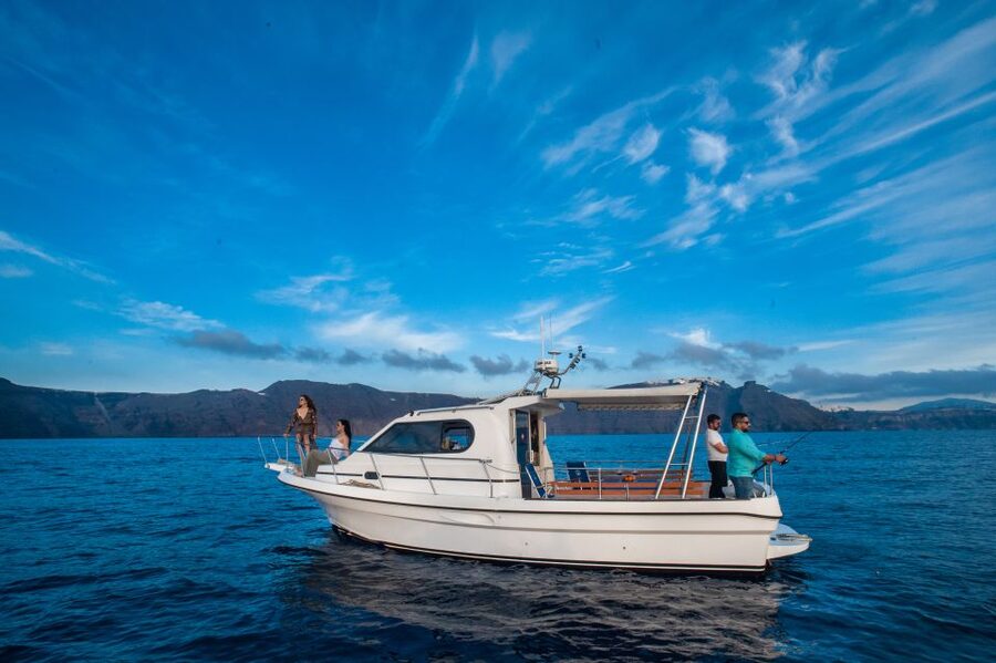 Santorini Private Cruise boat fishing tour - BBQ, Snorkeling - Stories, music, and the human side of the outing